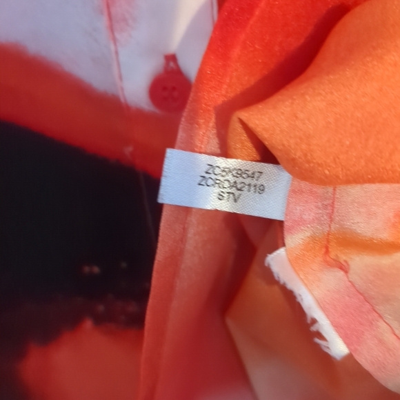 Calvin Klein Blouse Womens Small Orange Red and Black Abstract Sheer Button Up - Picture 4 of 7